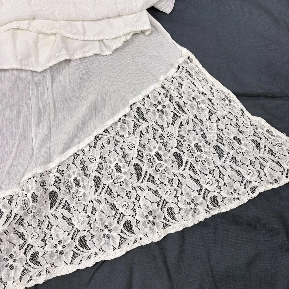 Abercrombie & Fitch White Lace Maxi Day Dress Sz L Cottage Boho Festival Wedding
